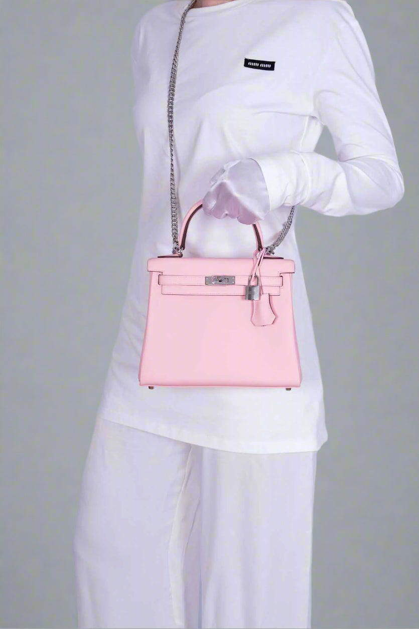 Hermès Kelly 25 Retourne Rose Sakura Swift Palladium Hardware