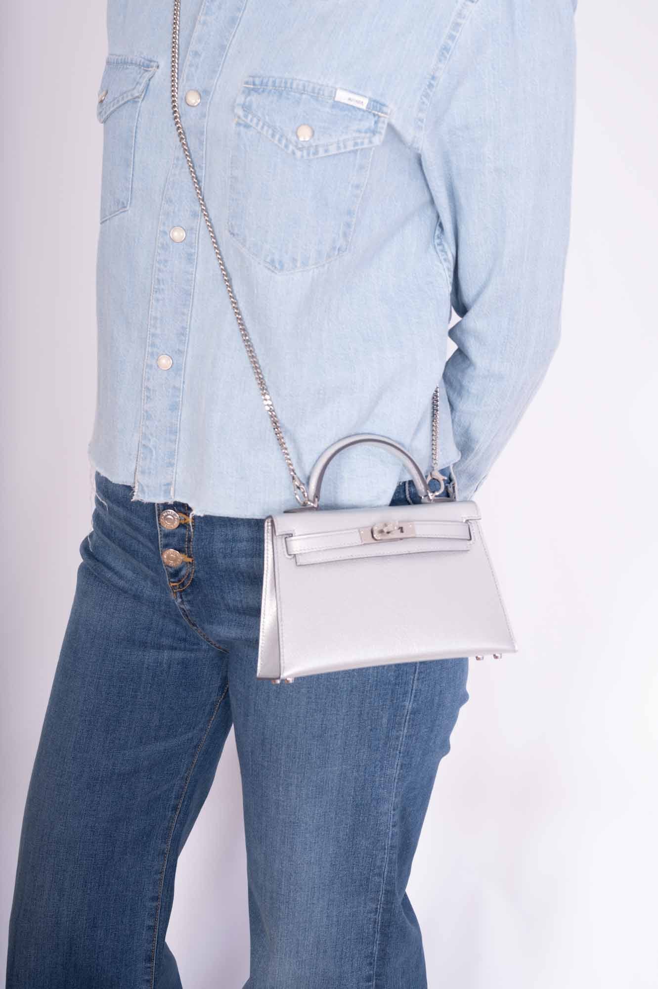 Hermès Kelly 20 Mini Sellier Argent Silver Metallic Chevre Chamkilight Palladium Hardware - Impossible Grail