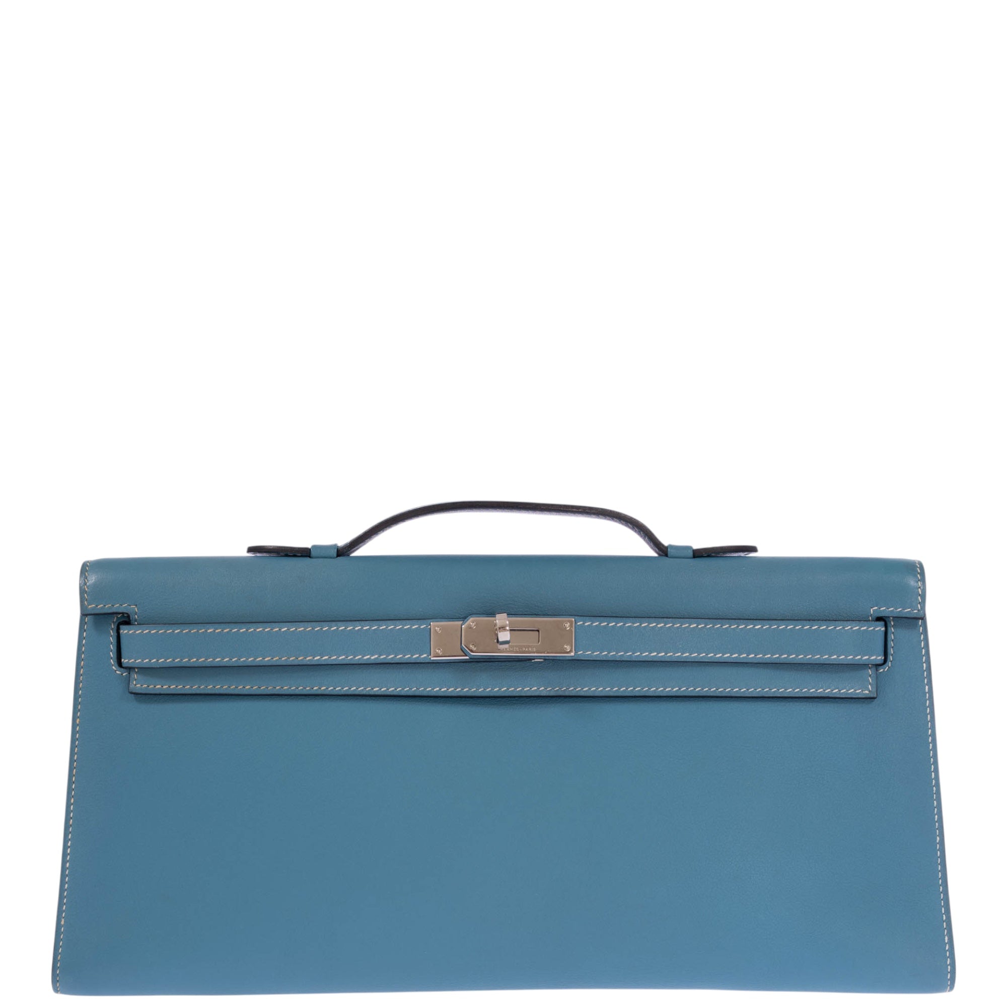 Hermès Kelly Longue Blue Jean Evergrain Palladium Hardware