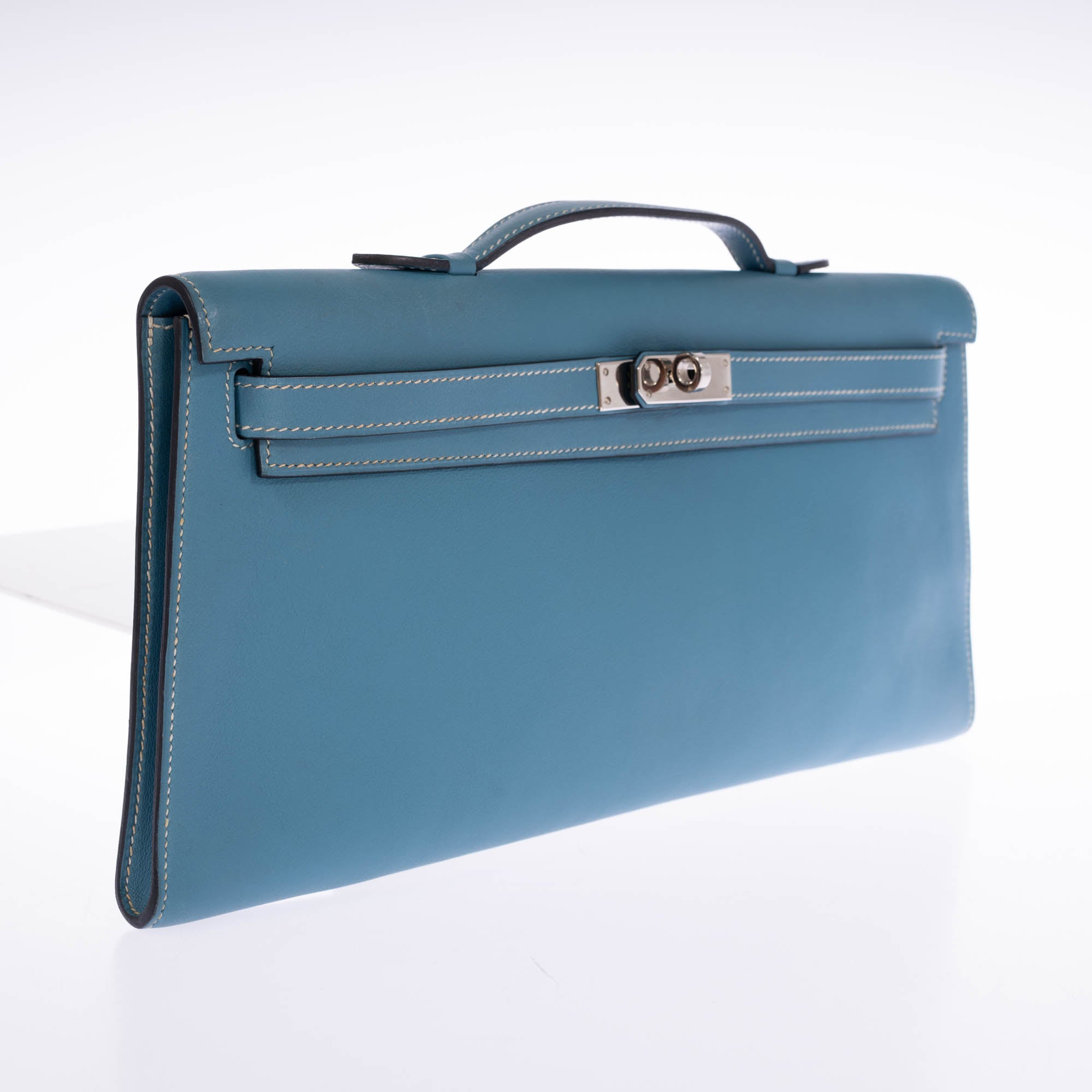 Hermès Kelly Longue Blue Jean Evergrain Palladium Hardware