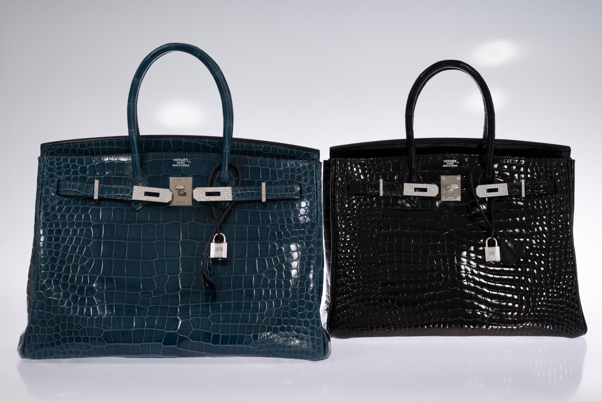 Hermès Birkin 35 Bleu Roi Shiny Porosus Crocodile 18K White Gold Diamond Hardware