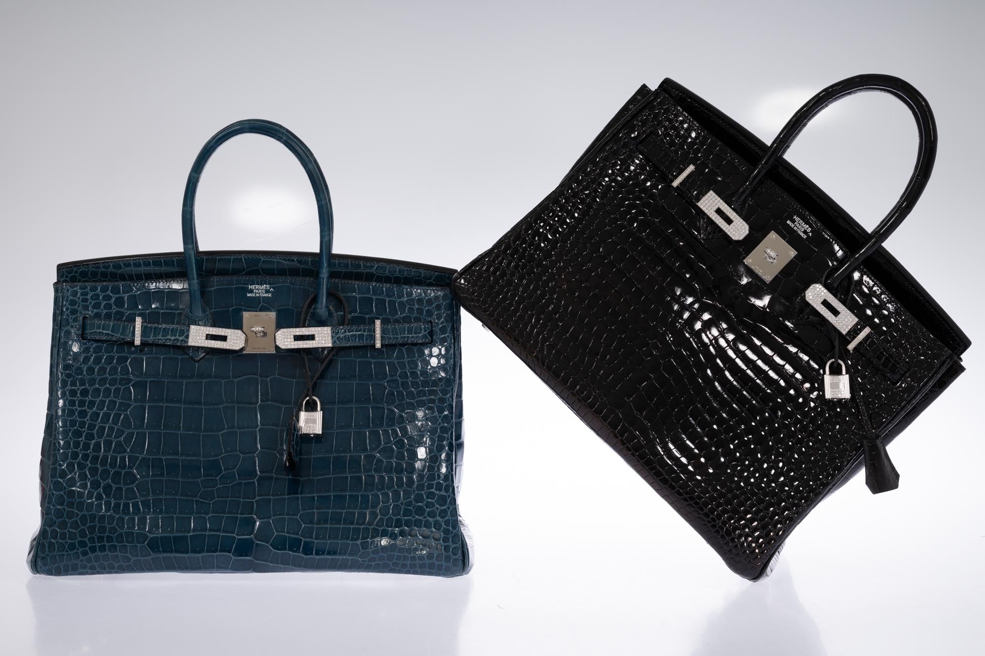 Hermès Birkin 35 Bleu Roi Shiny Porosus Crocodile 18K White Gold Diamond Hardware