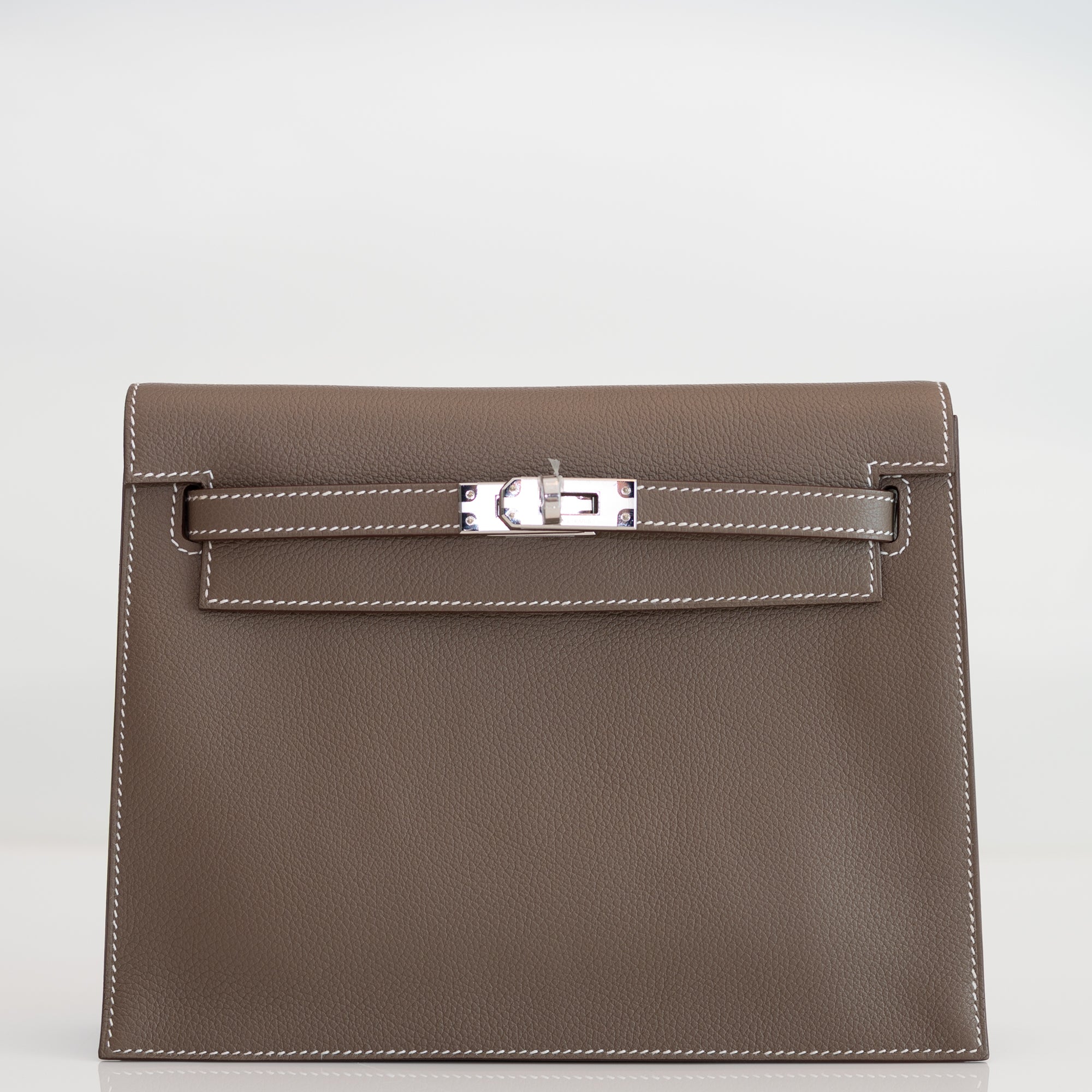 Hermès Kelly Danse II Verso Etoupe / Vert Foncé Evercolor Palladium Hardware