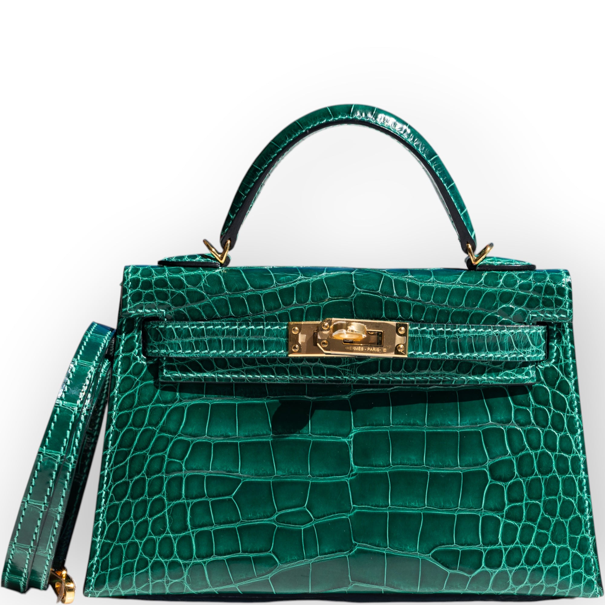 Hermès Mini Kelly II Sellier Vert Émeraude Shiny Alligator Gold Hardware