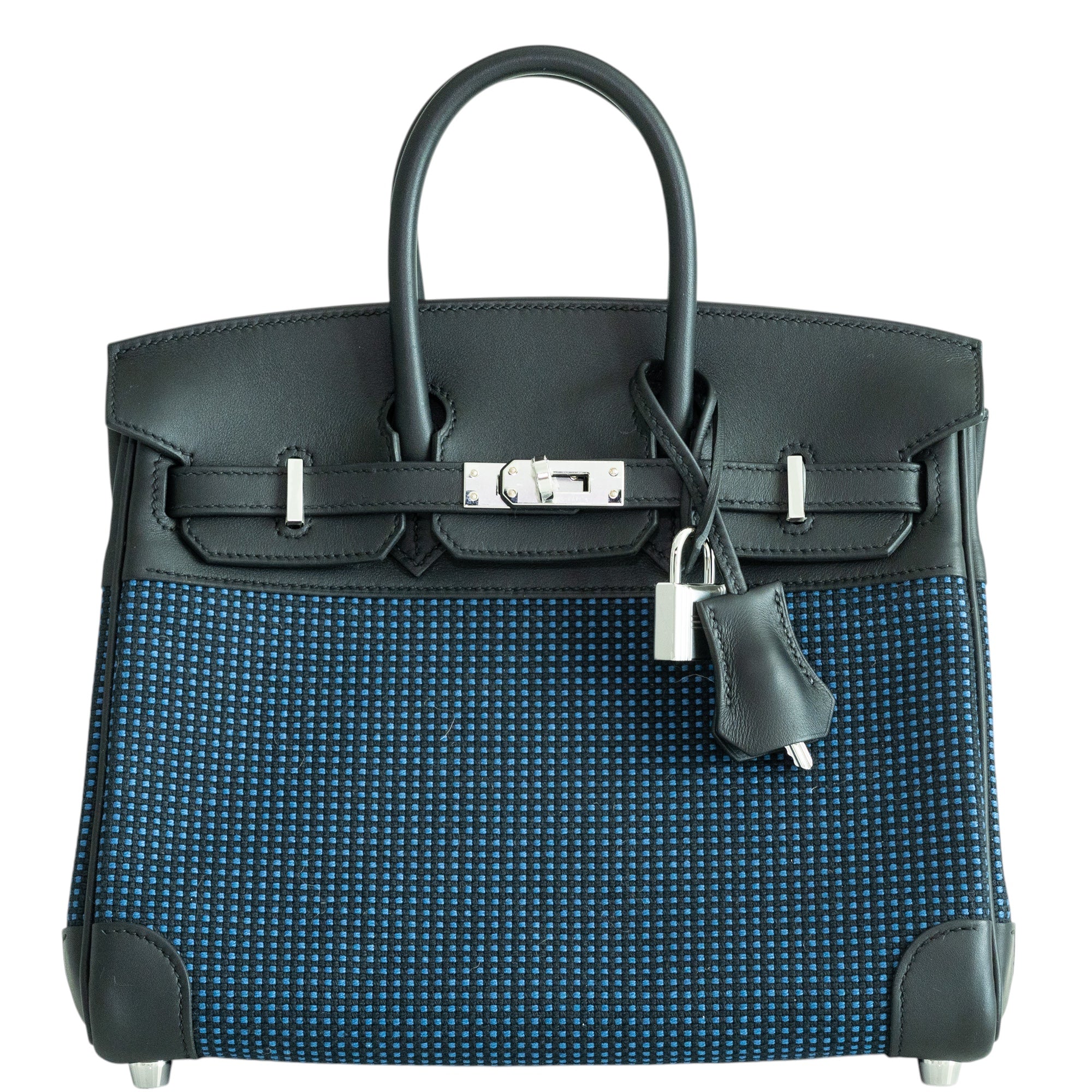 Hermès Birkin 25 Quadrille Bleu de Malte/Noir Toile Canvas Swift Palladium Hardware