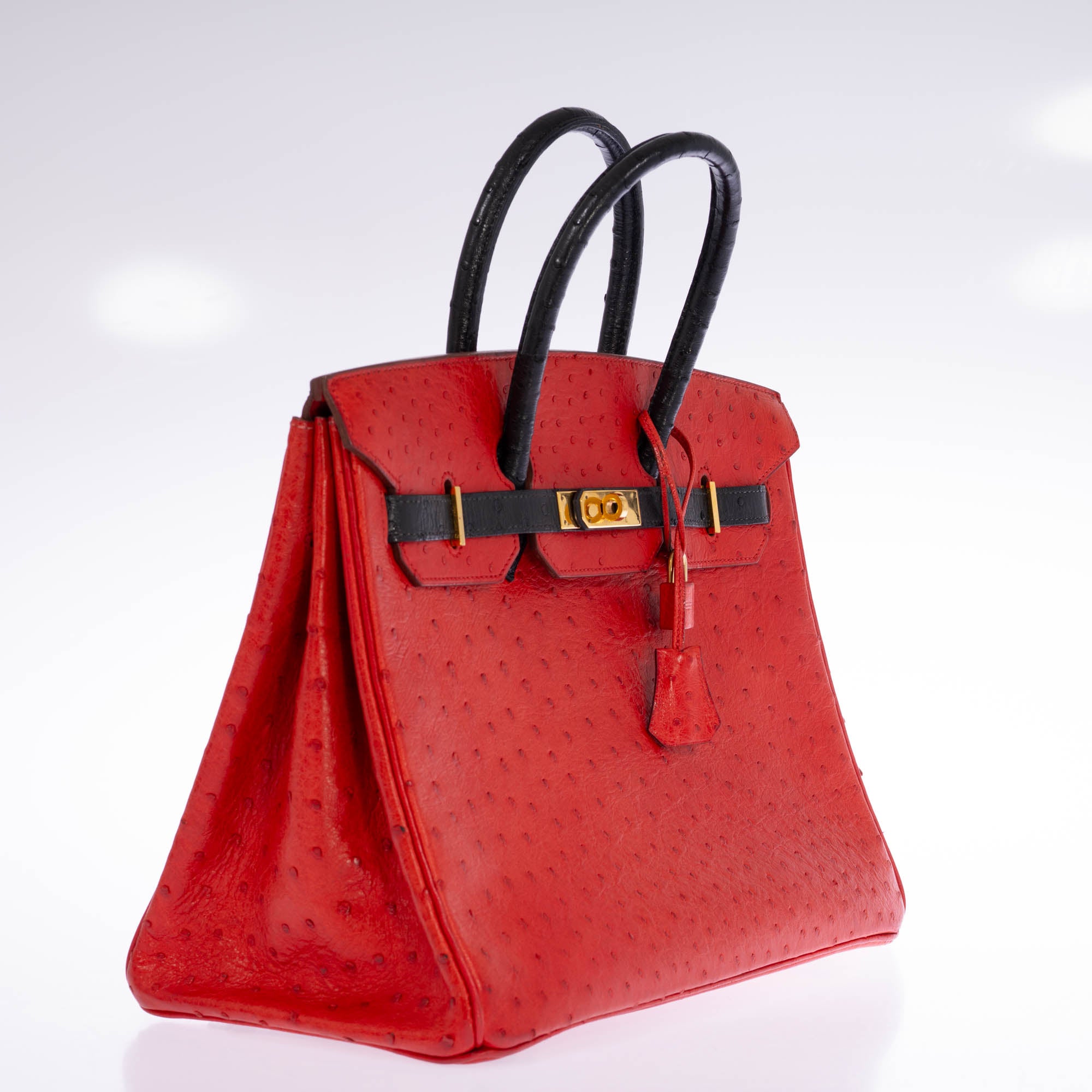 Hermès Birkin 35 Rouge Vif Noir Ostrich Gold Hardware