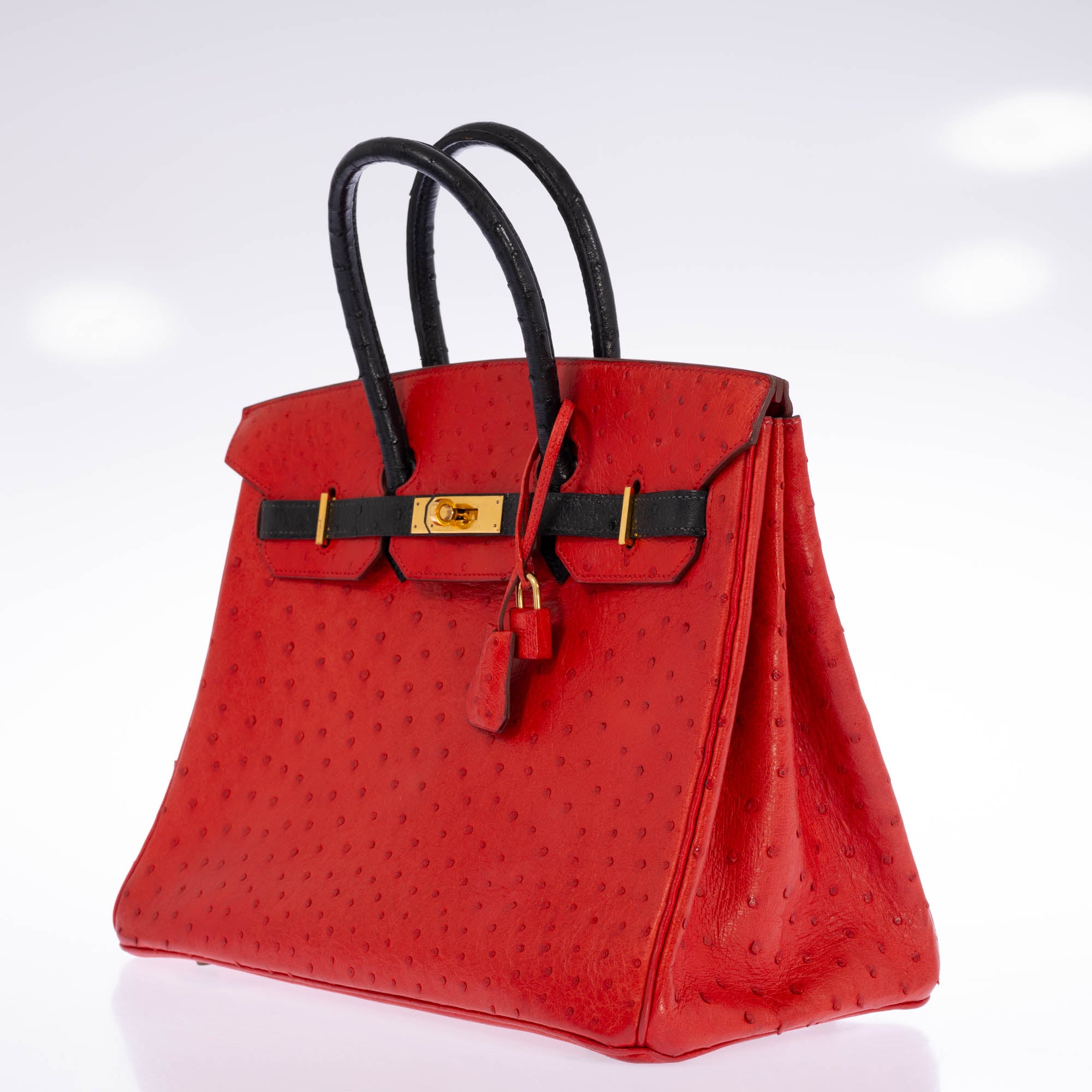 Hermès Birkin 35 Rouge Vif Noir Ostrich Gold Hardware