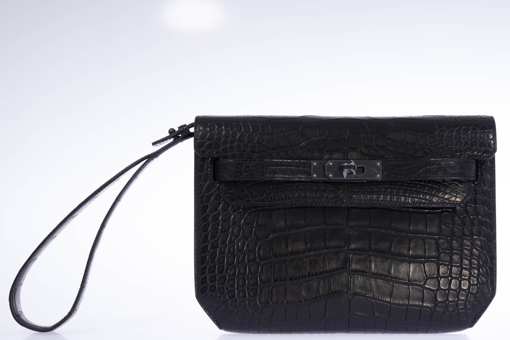 Hermès Kelly Dépêches Pochette 25 Black Matte Alligator PVD Hardware