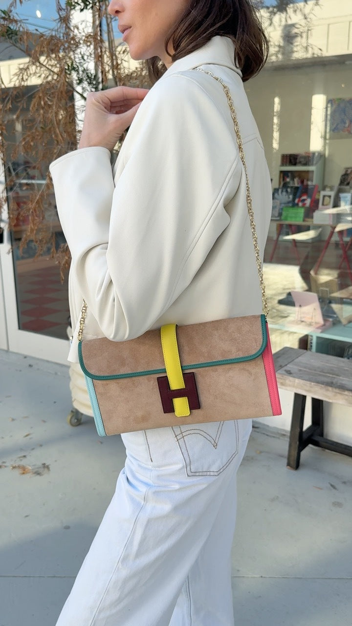 Hermès Jige Elan Clutch 29 Multicolor Doblis Suede Limited Edition