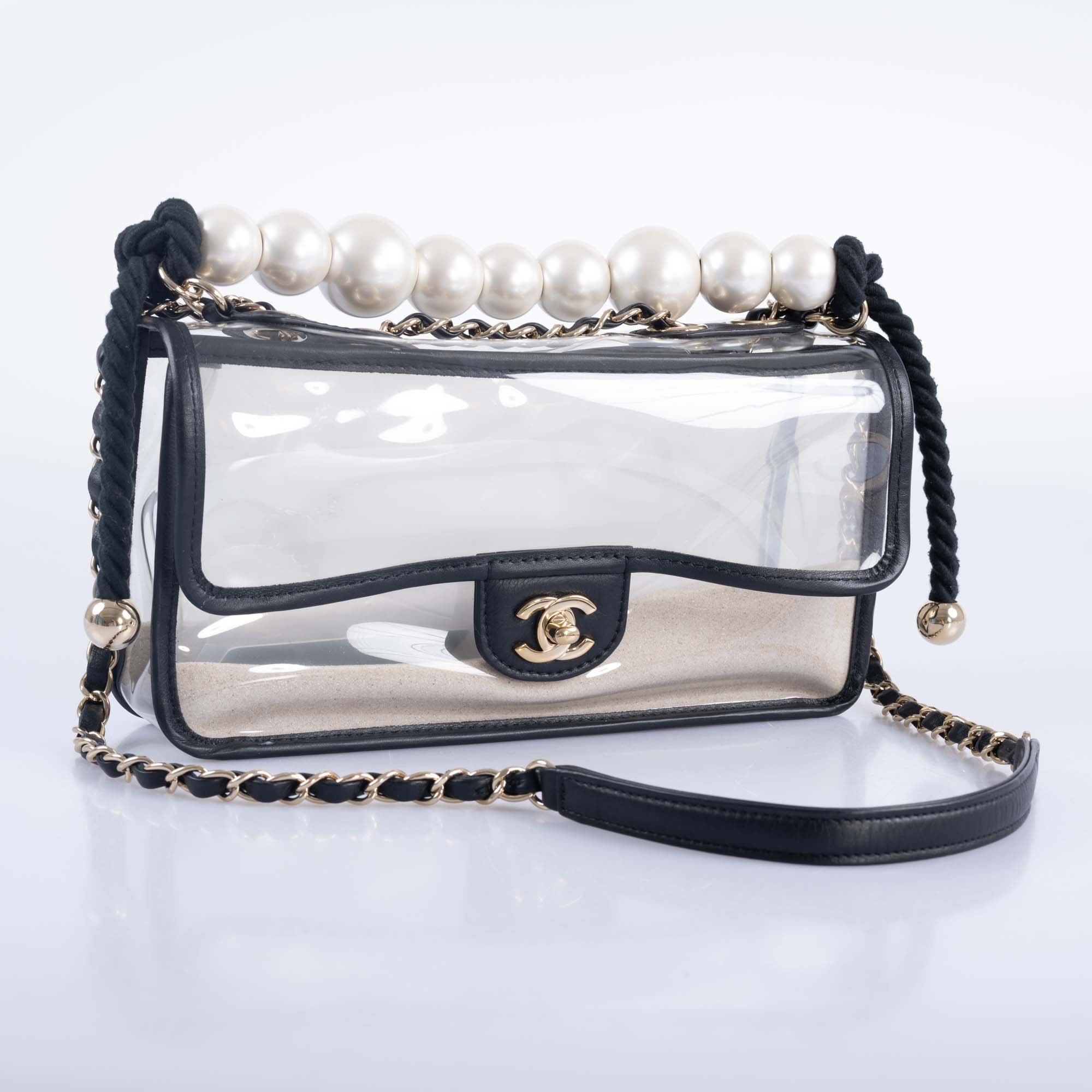 CHANEL Sand By The Sea PVC Flap Bag with Pearl Strap