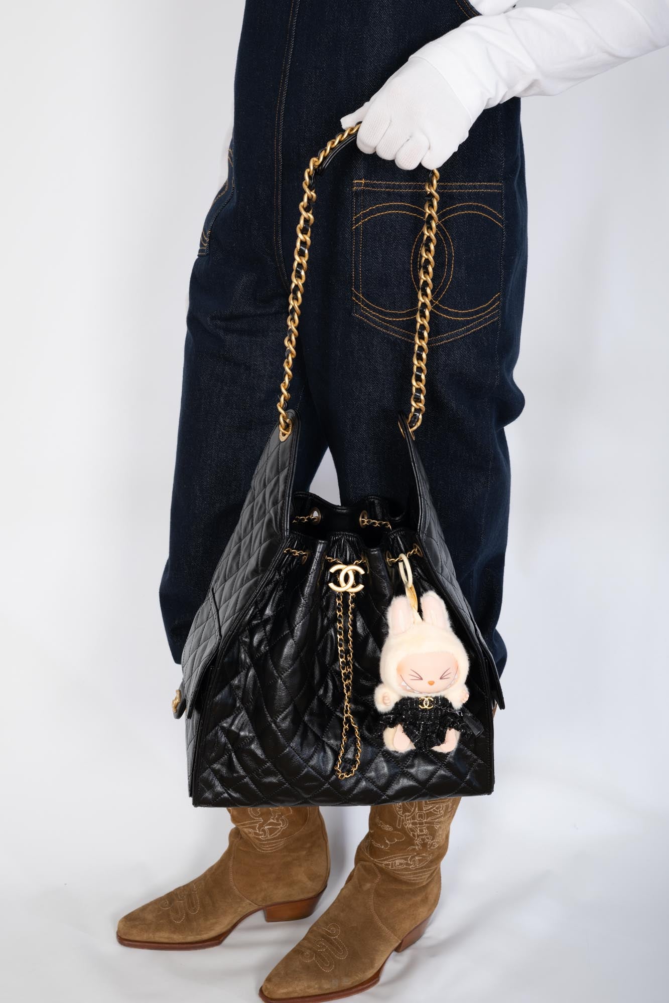 Chanel 25 Medium Handbag Black Shiny Crumpled Calfskin Gold-Tone & Ruthenium-Finish Hardware