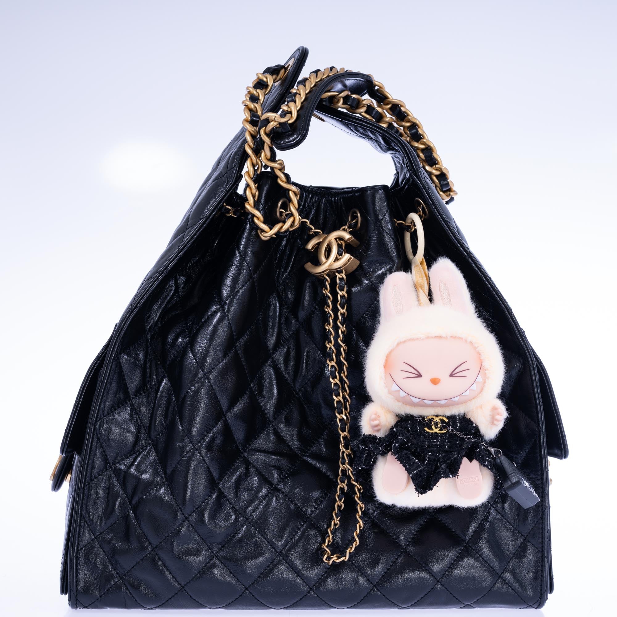 Chanel 25 Medium Handbag Black Shiny Crumpled Calfskin Gold-Tone & Ruthenium-Finish Hardware