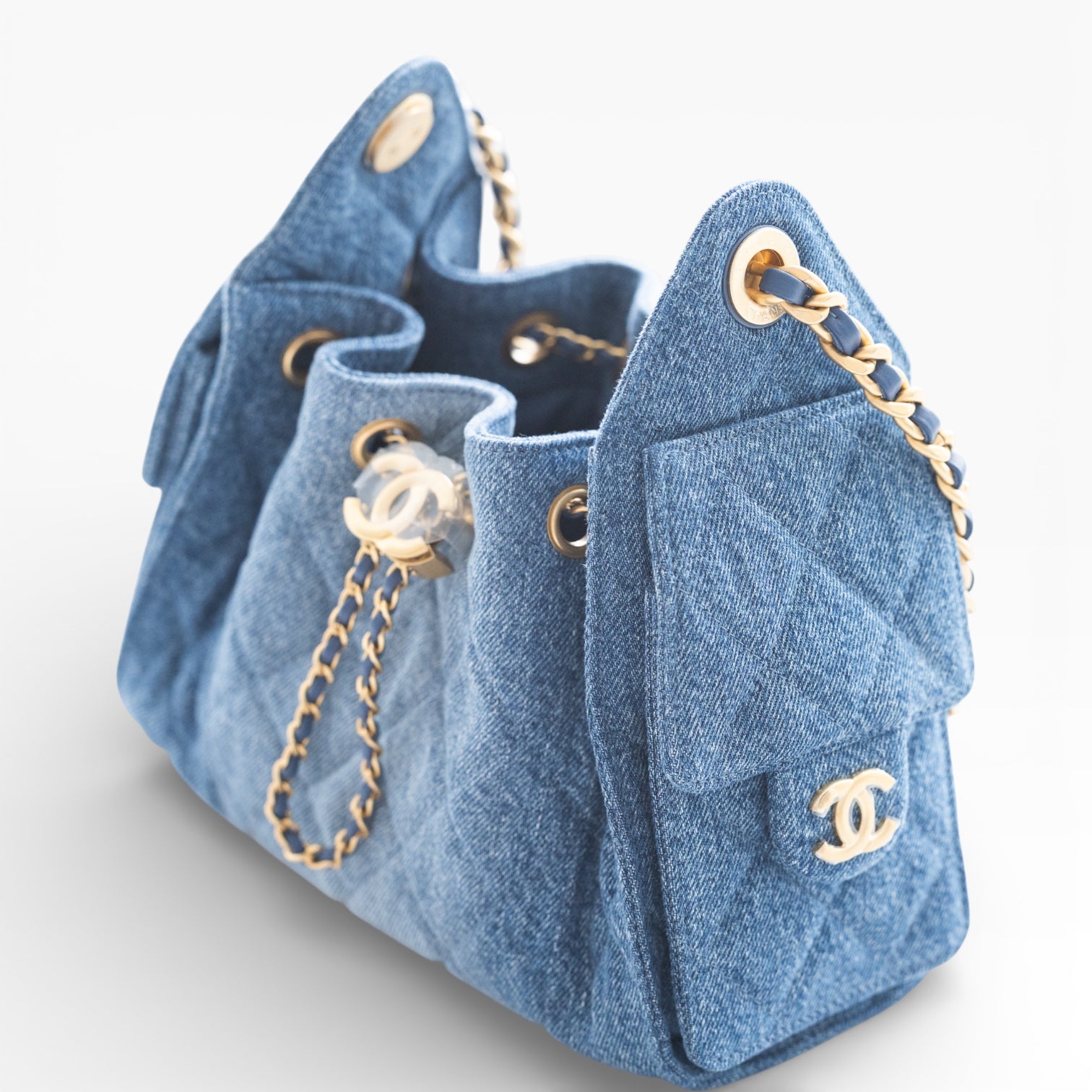 Chanel 25 Mini Washed Denim Blue Gold Hardware
