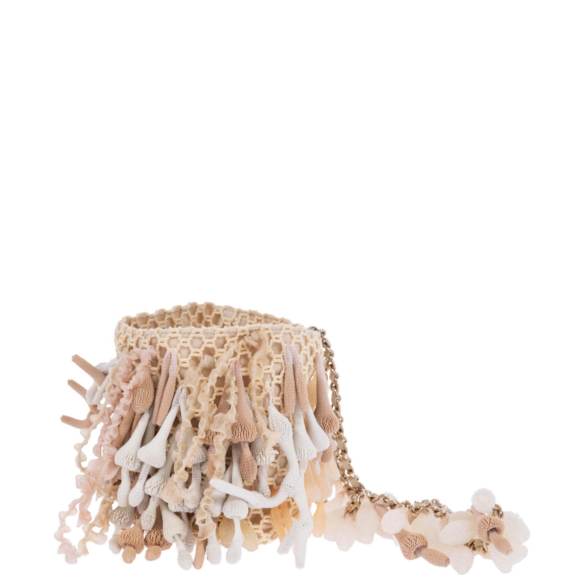 Chanel Beige Crochet & Rubber Coral Seashell Mini Bucket Bag Gold Hardware