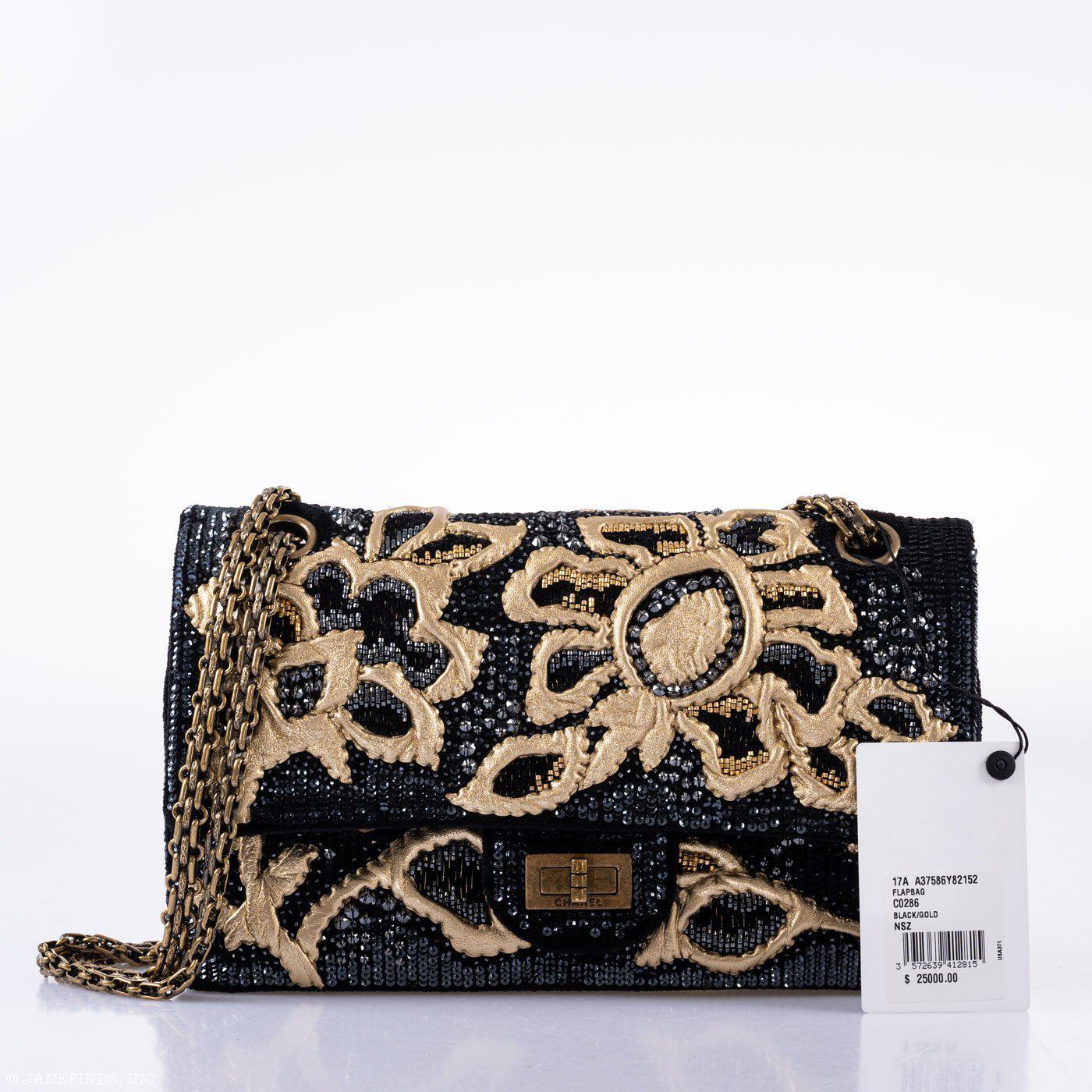 Chanel Exquisite 2.55 Reissue Medium Double Flap Gold and Black Embroidered Sequins and Lambskin on Velvet