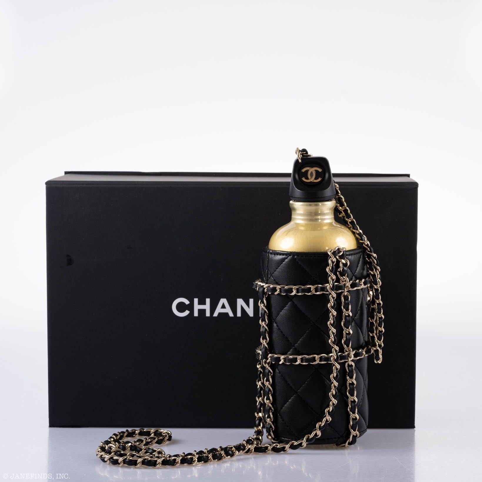 Chanel Gold CC Water Bottle Black Quilted Lambskin Gold Hardware