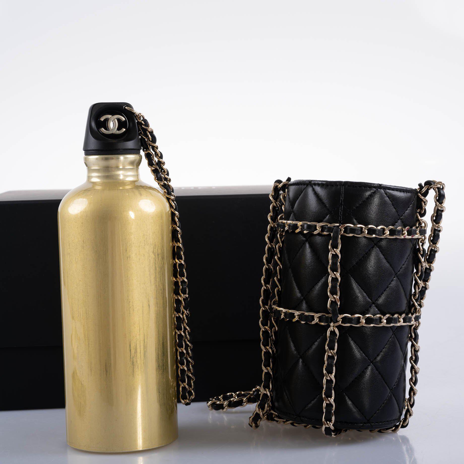 Chanel Gold CC Water Bottle Black Quilted Lambskin Gold Hardware