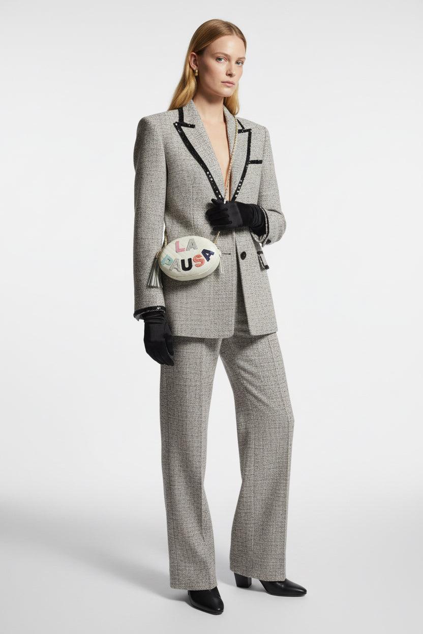 Chanel La Pausa Oval Evening Bag White Chevron Lambskin Multicolor Appliqué Gold Hardware