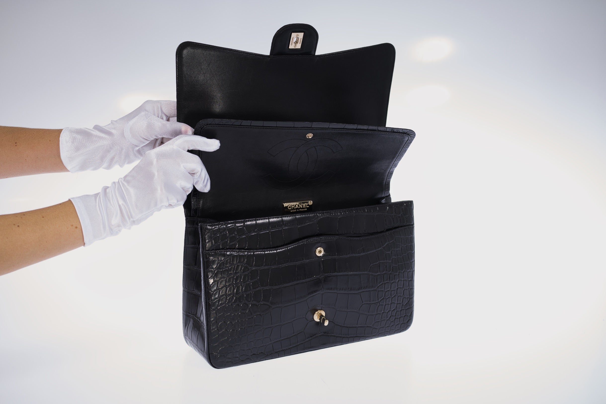 Chanel Maxi XL Matte Alligator Double Flap with Gold Hardware
