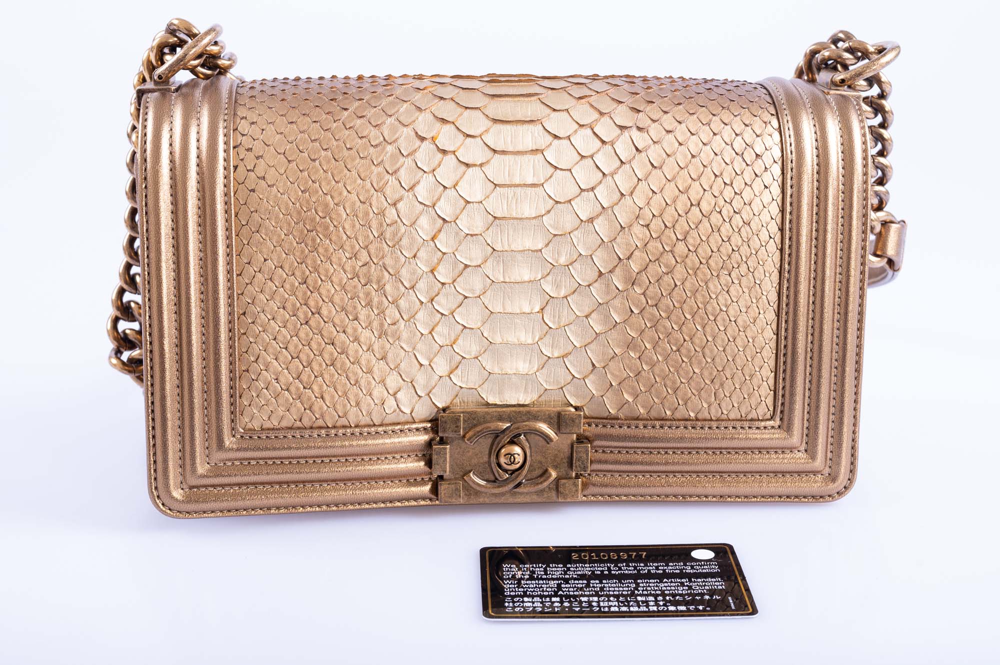 Chanel Medium Boy Flapbag Matte Gold Python