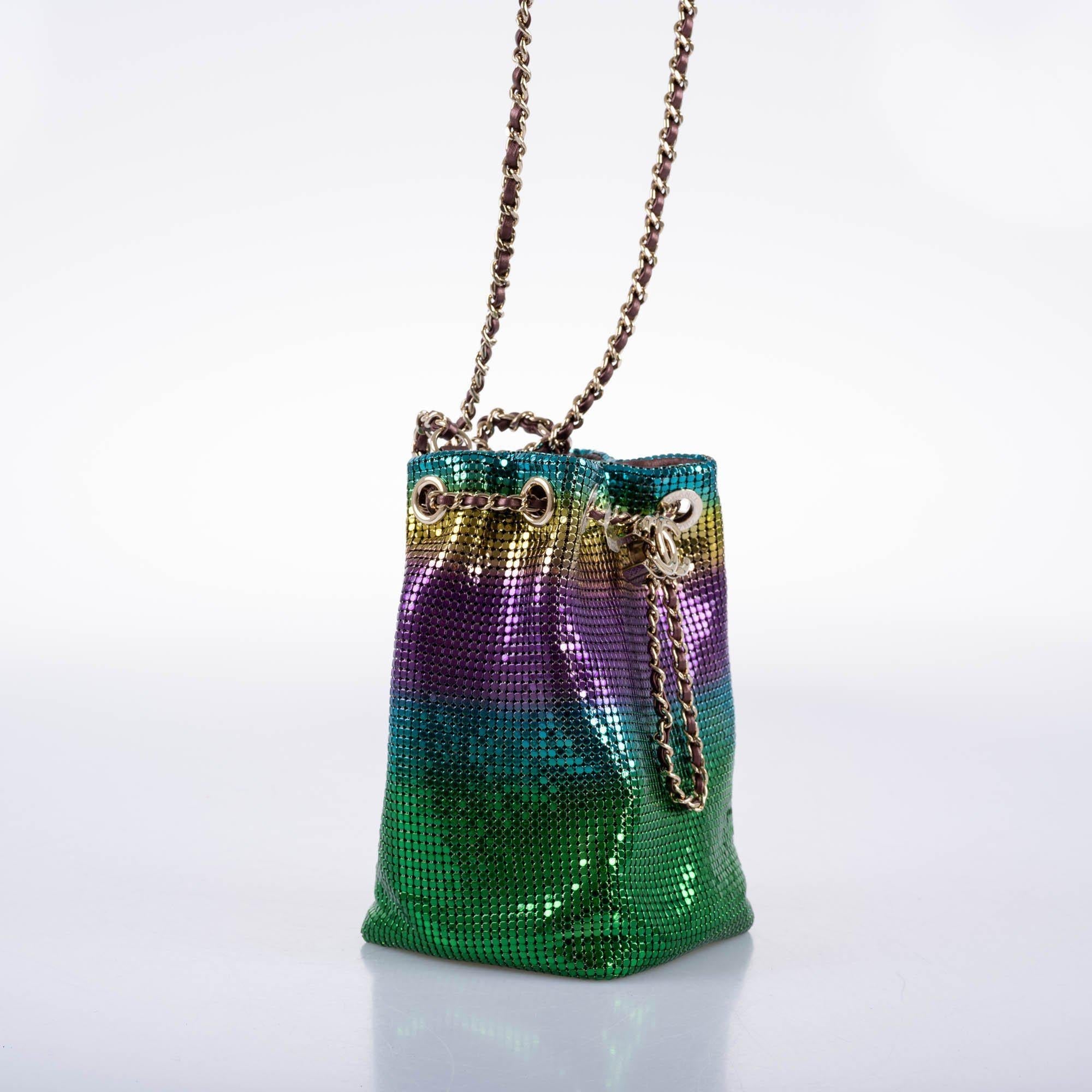 Chanel Mini Bucket Bag Faded Metallic Mesh Multicolor Gold Hardware Fall/Winter 2021