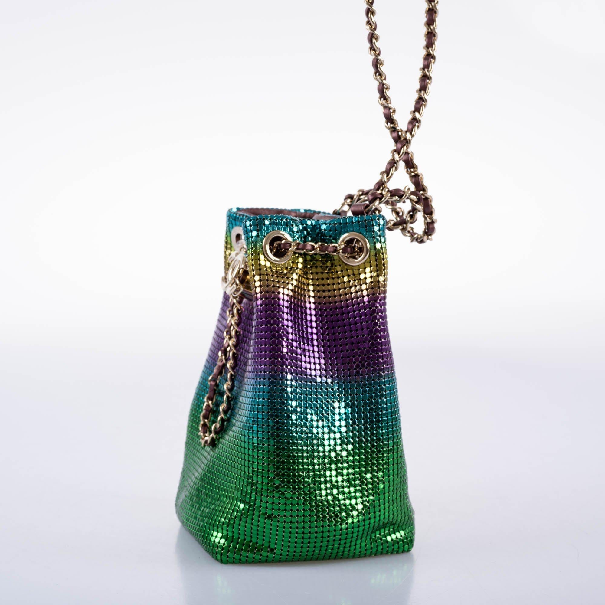 Chanel Mini Bucket Bag Faded Metallic Mesh Multicolor Gold Hardware Fall/Winter 2021