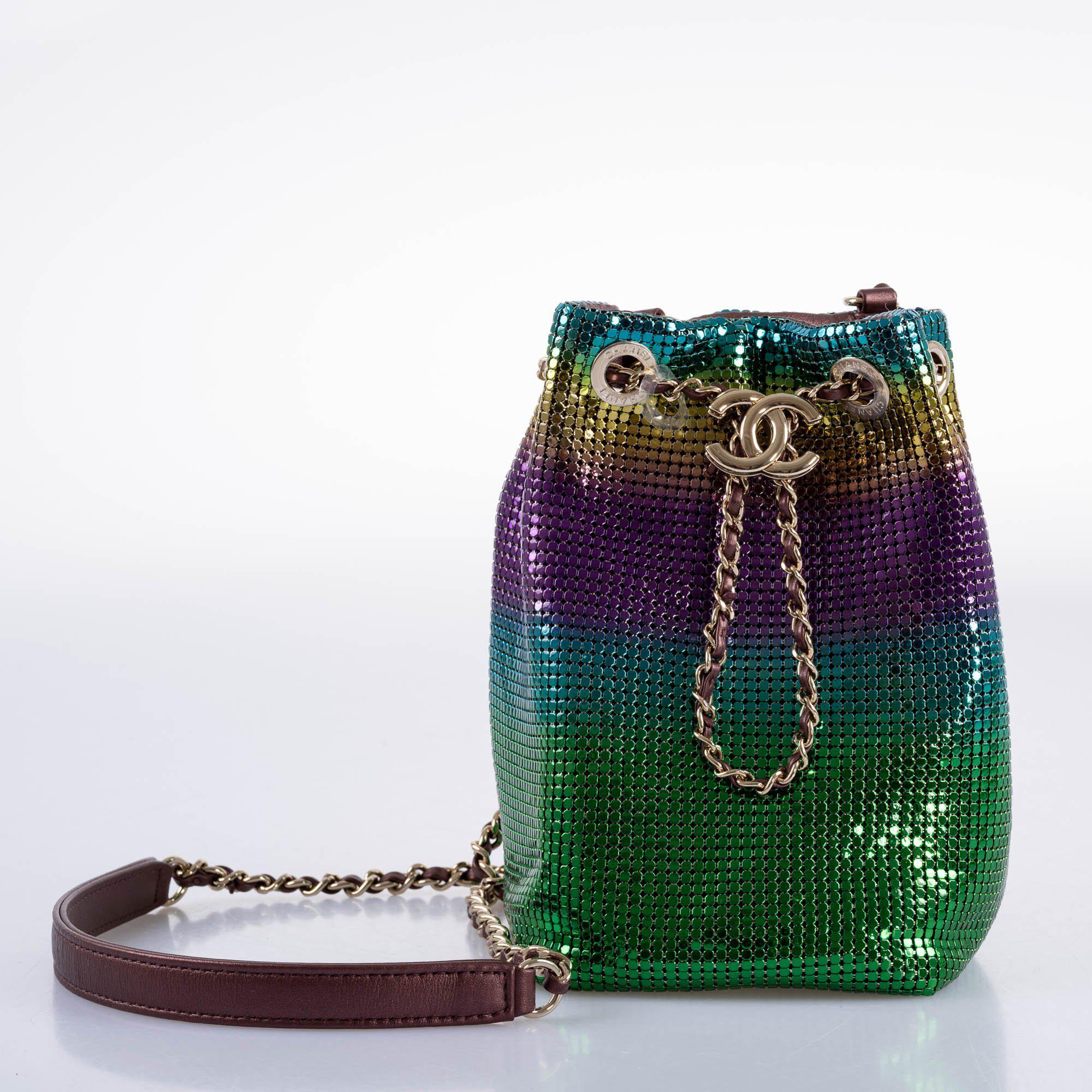 Chanel Mini Bucket Bag Faded Metallic Mesh Multicolor Gold Hardware Fall/Winter 2021