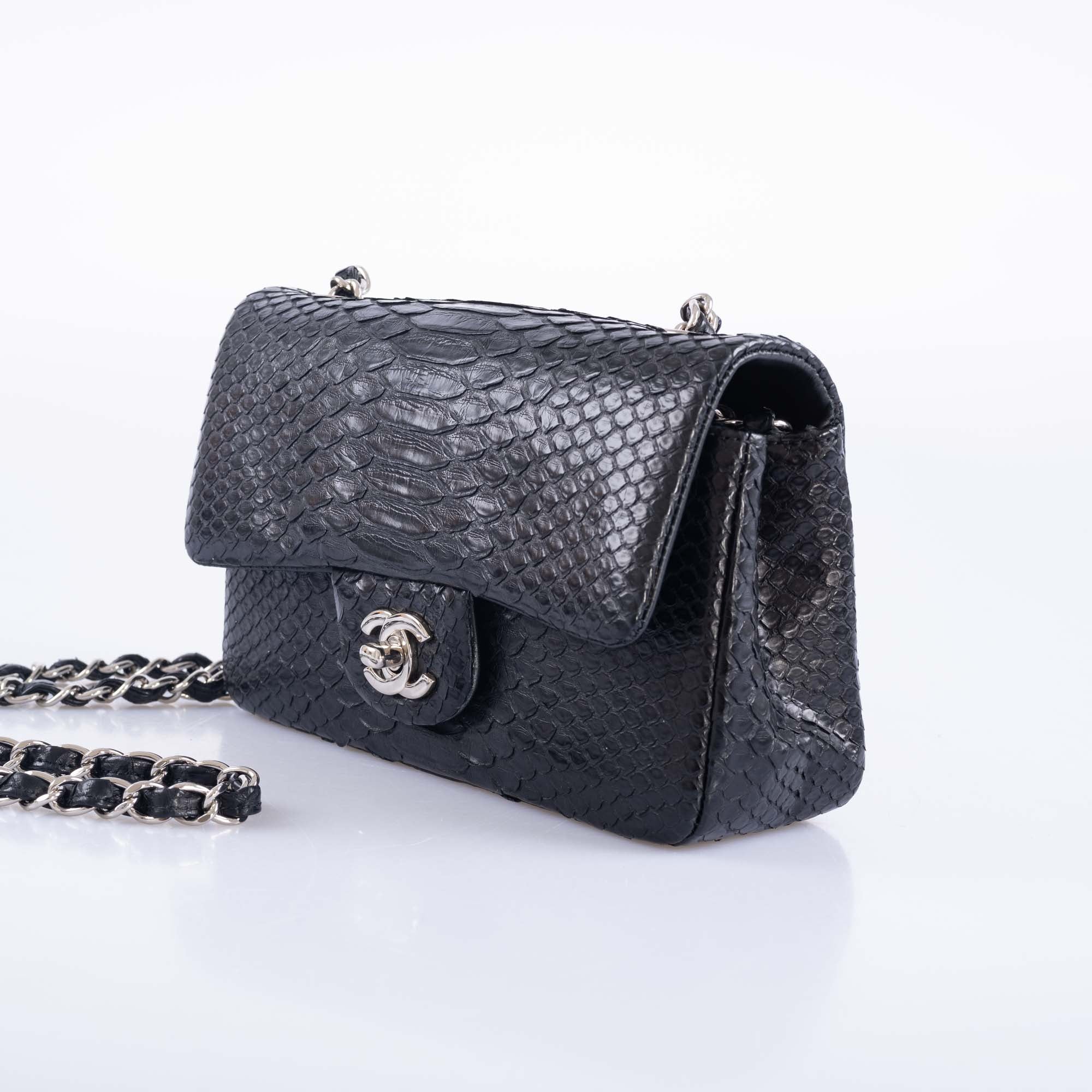 Chanel Mini Classic Flap Black Python Silver Hardware
