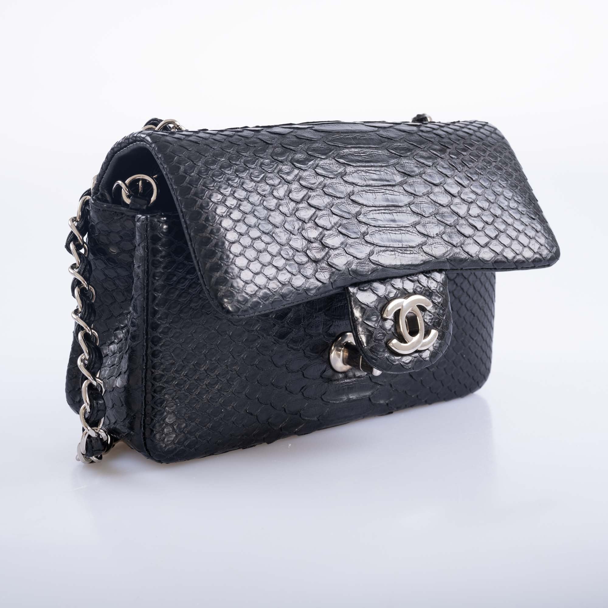 Chanel Mini Classic Flap Black Python Silver Hardware