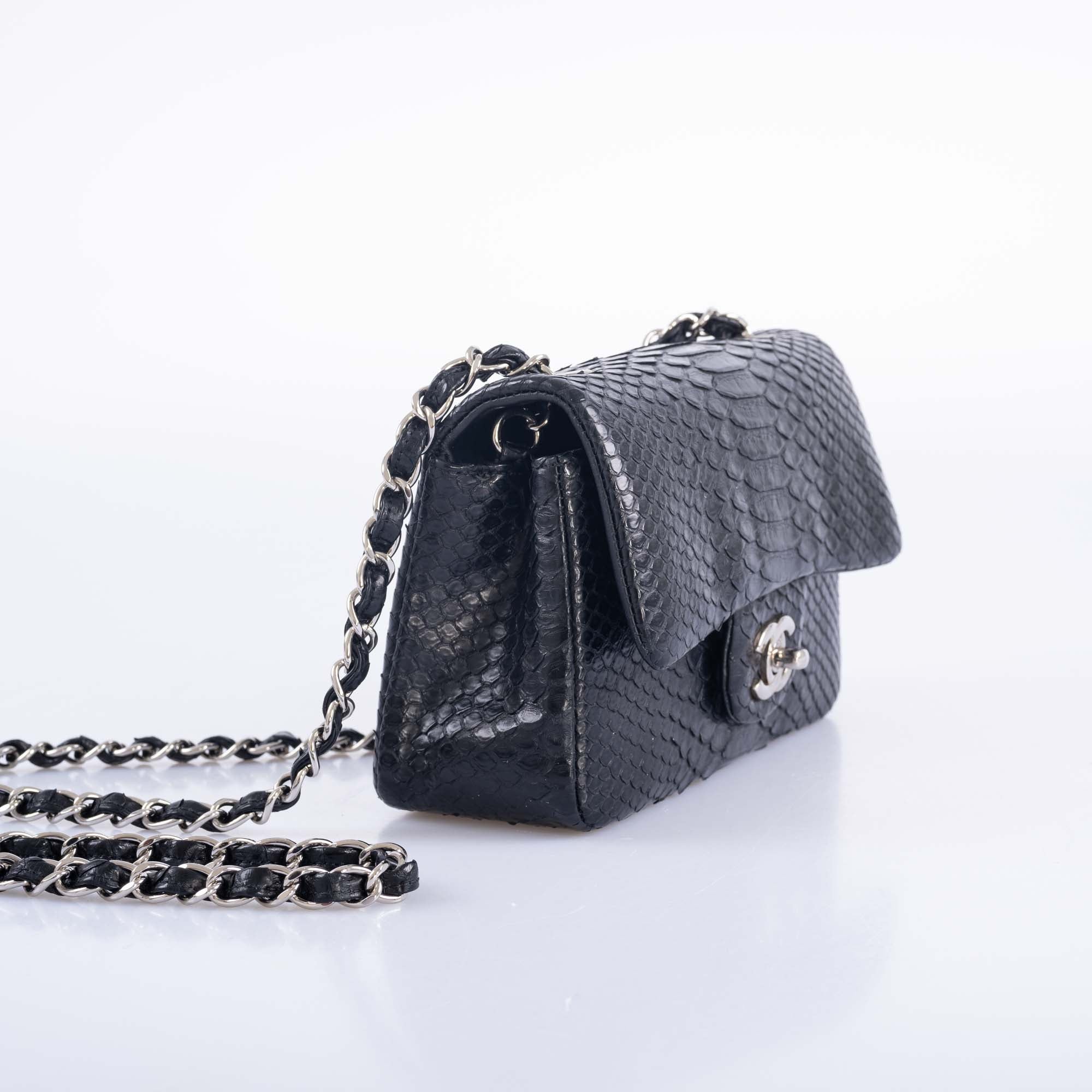 Chanel Mini Classic Flap Black Python Silver Hardware