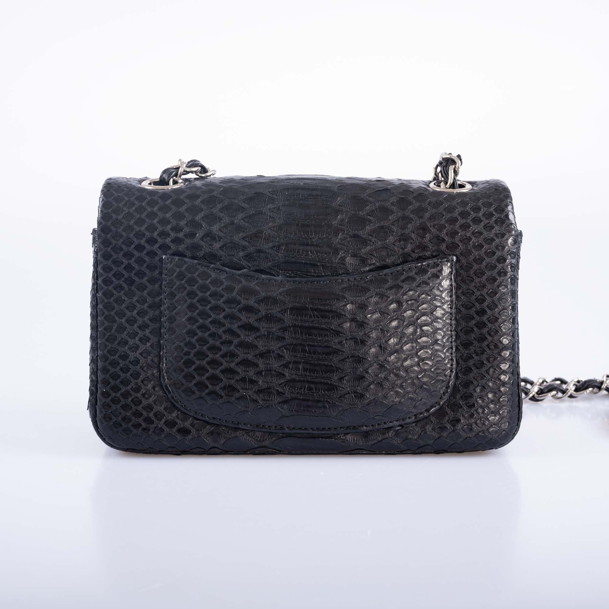 Chanel Mini Classic Flap Black Python Silver Hardware