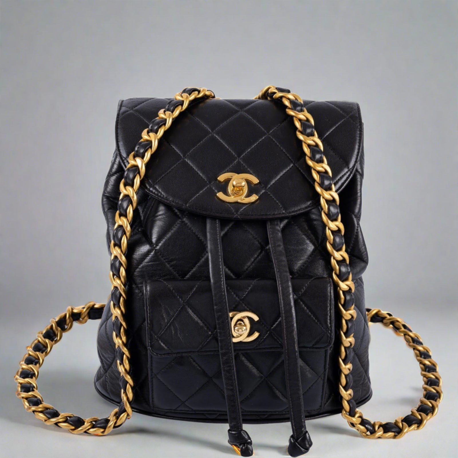 Chanel Mini Duma Backpack Black Quilted Lambskin Gold Hardware