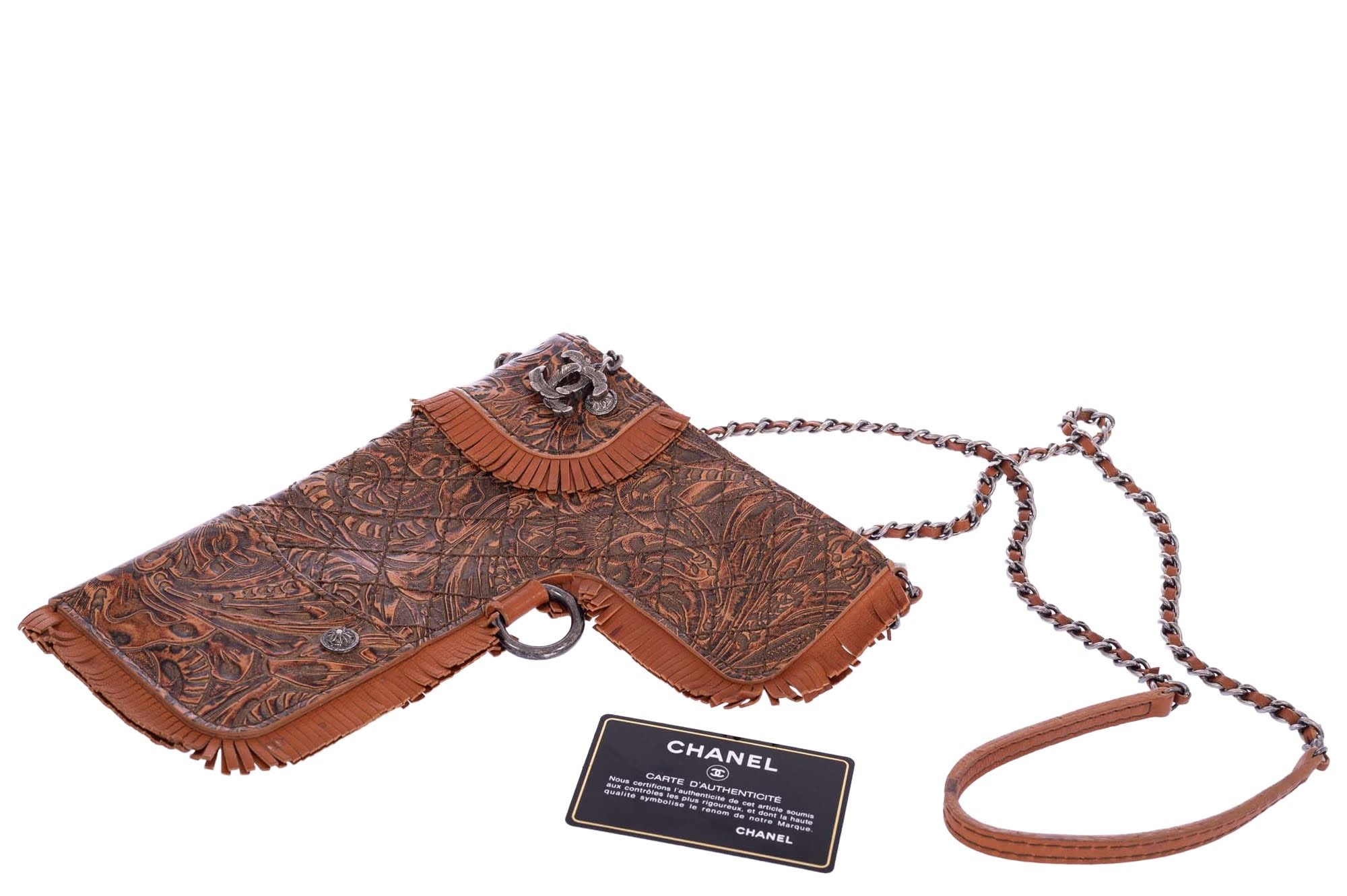 Chanel Paris-Dallas Holster Crossbody Brown Tooled Calfskin Ruthenium Hardware