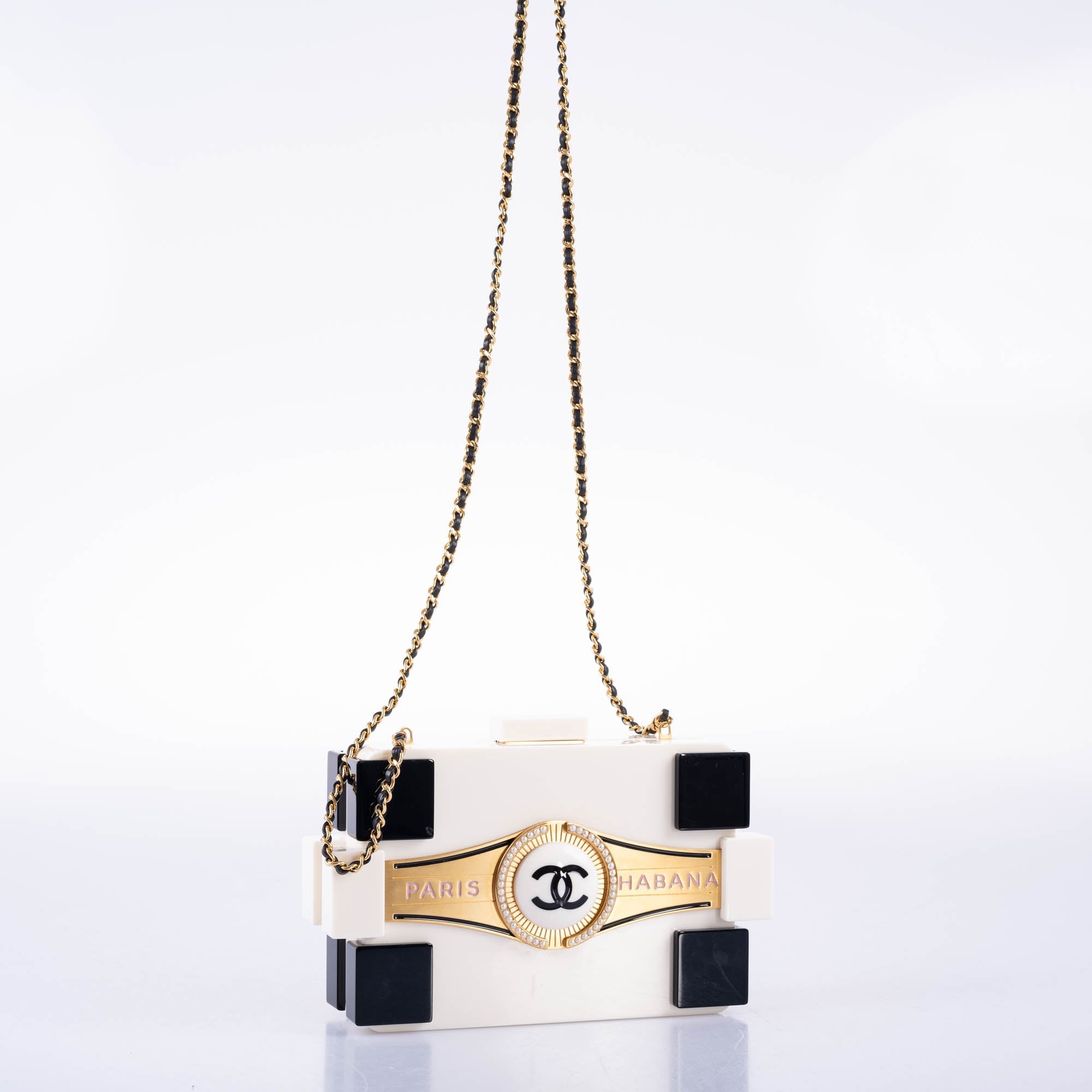 Chanel Paris-Habana Boy Brick Minaudière White & Black Plexiglass Gold Hardware