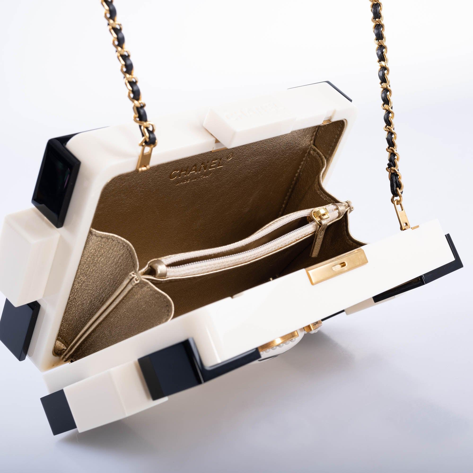 Chanel Paris-Habana Boy Brick Minaudière White & Black Plexiglass Gold Hardware