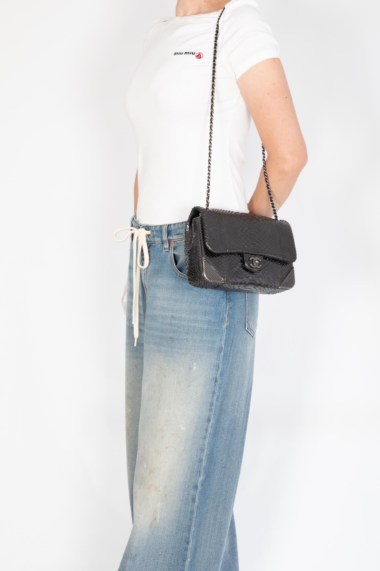 Chanel Python Rock The Corner Flap Bag Grey Metallic with Gunmetal Hardware