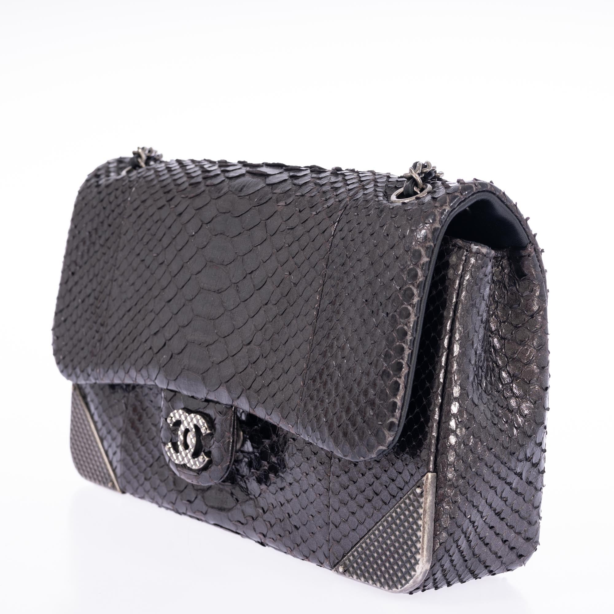 Chanel Python Rock The Corner Flap Bag Grey Metallic with Gunmetal Hardware