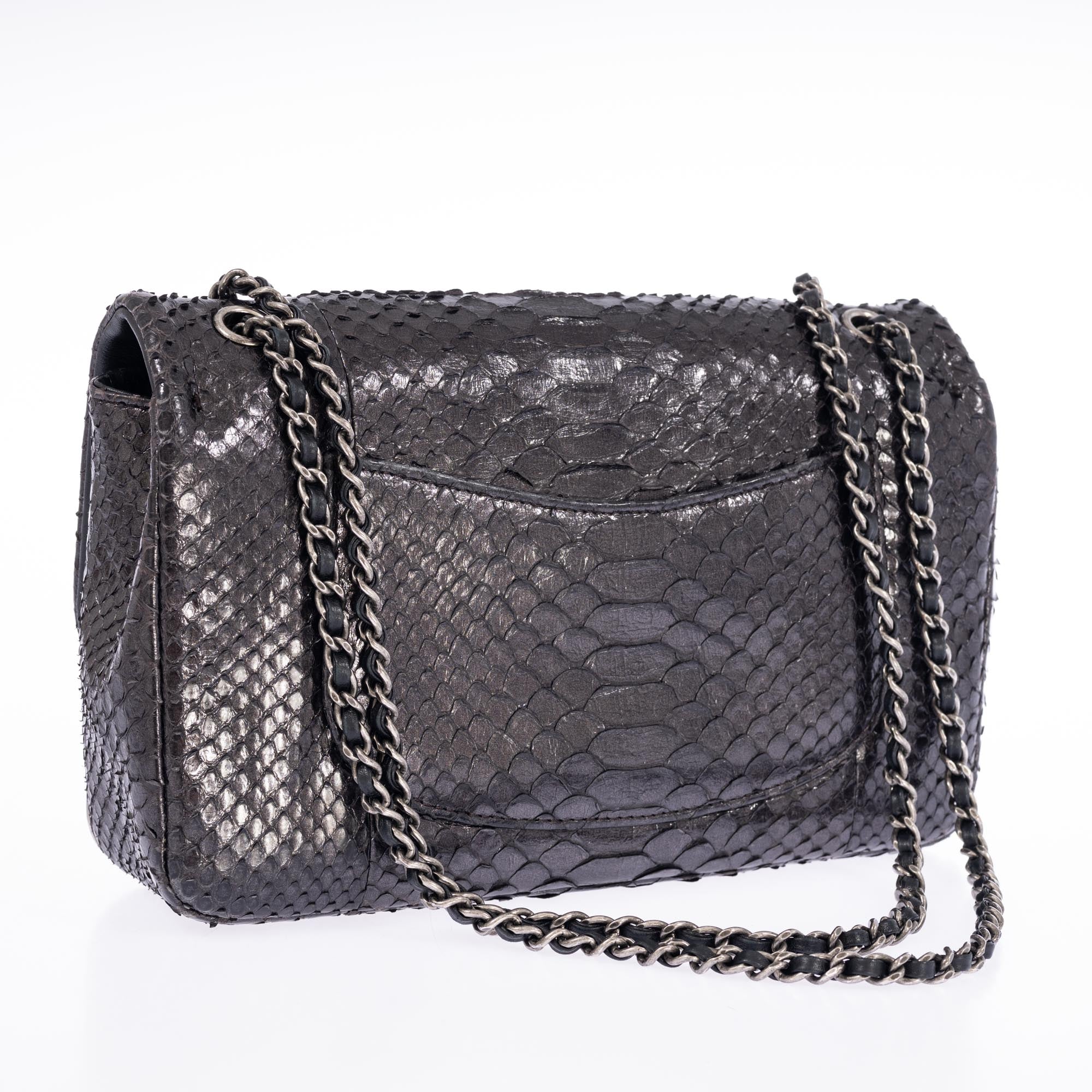 Chanel Python Rock The Corner Flap Bag Grey Metallic with Gunmetal Hardware