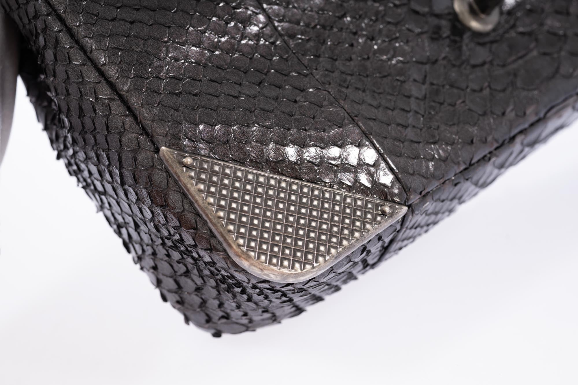 Chanel Python Rock The Corner Flap Bag Grey Metallic with Gunmetal Hardware