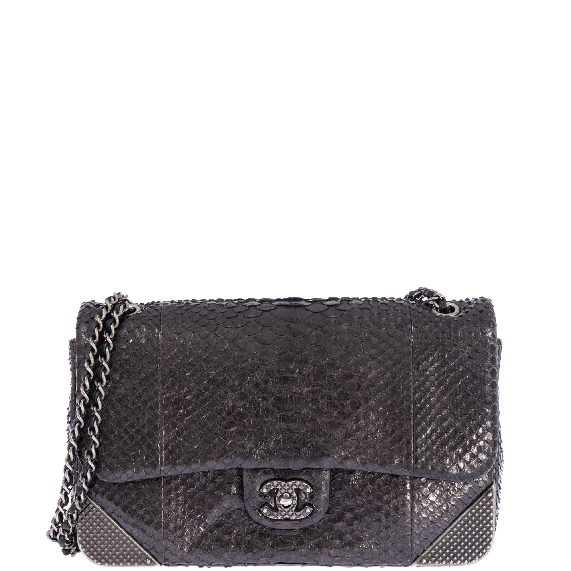 Chanel Python Rock The Corner Flap Bag Grey Metallic with Gunmetal Hardware
