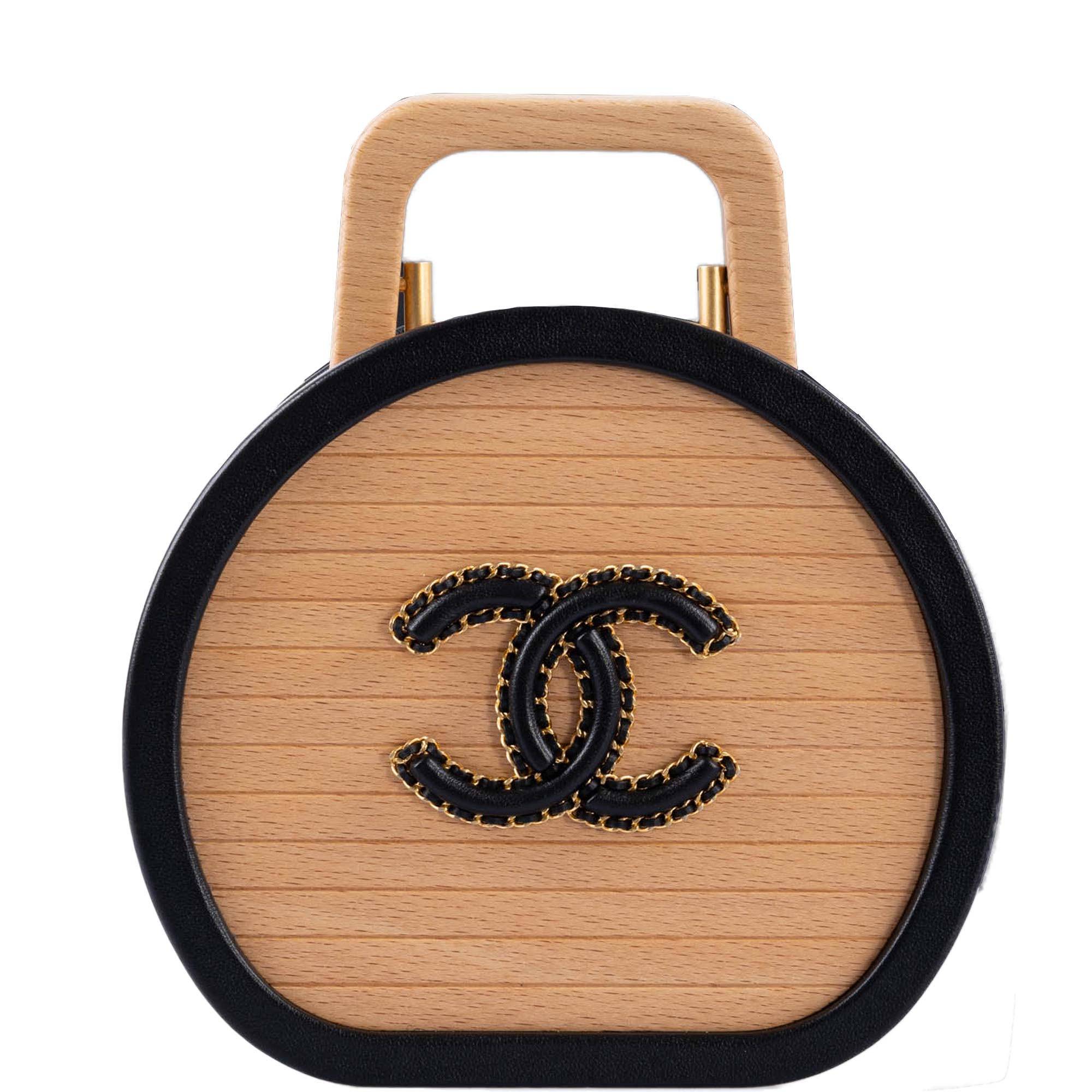 Chanel Round CC Vanity Case Beechwood and Black Lambskin Gold Hardware