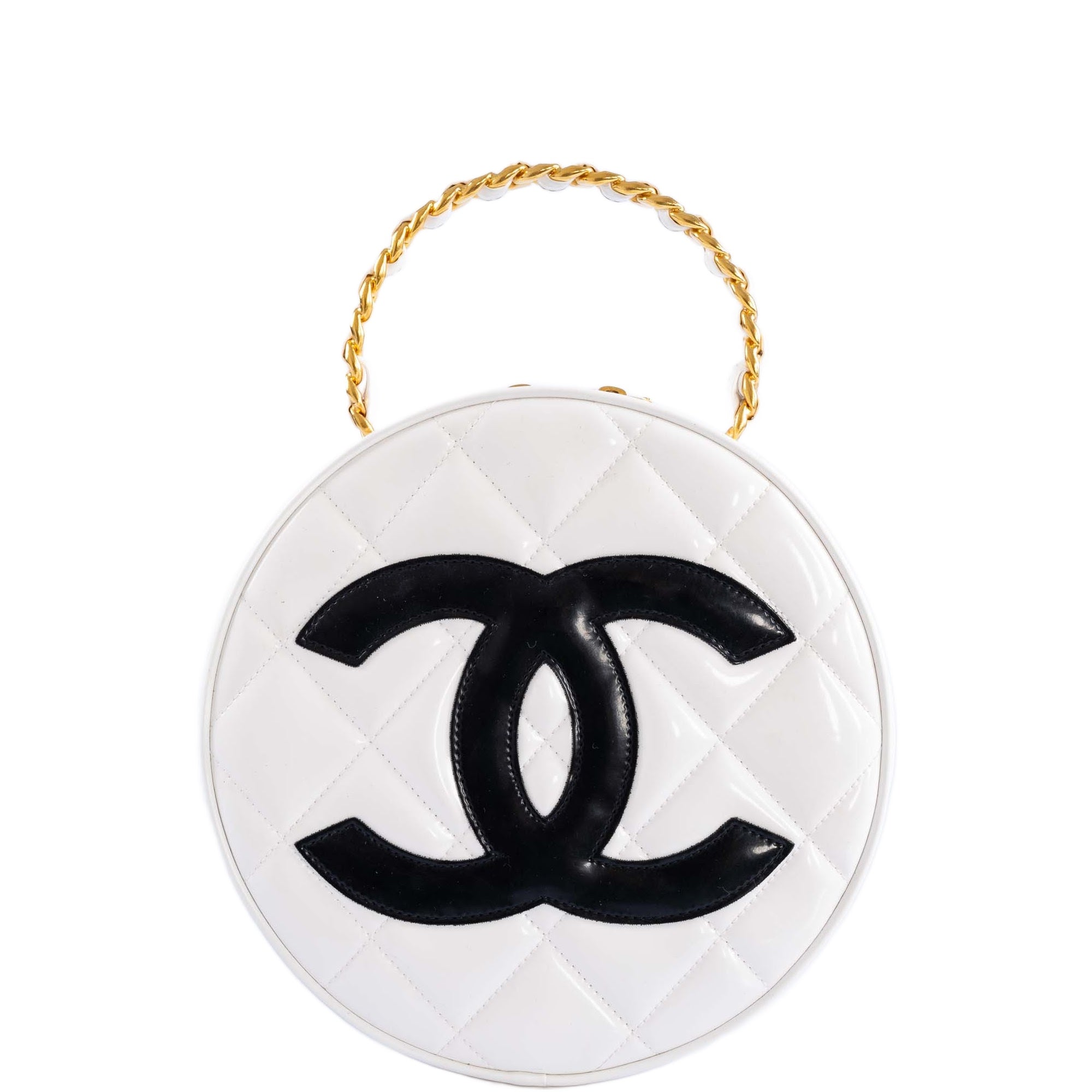 Chanel Round CC Vanity White and Black Patent Leather Gold Hardware