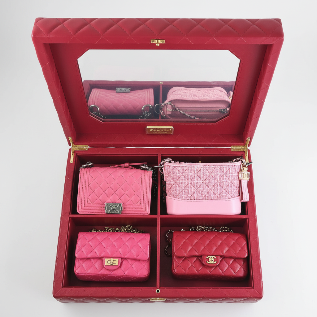 Chanel Success Story Set of 4 Micro Mini Bags with Quilted Trunk Pink & Red
