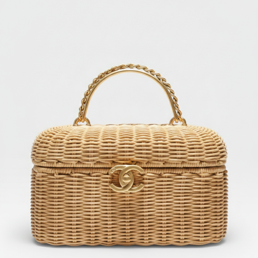 Chanel Vanity Case Braided Rattan Gold Hardware