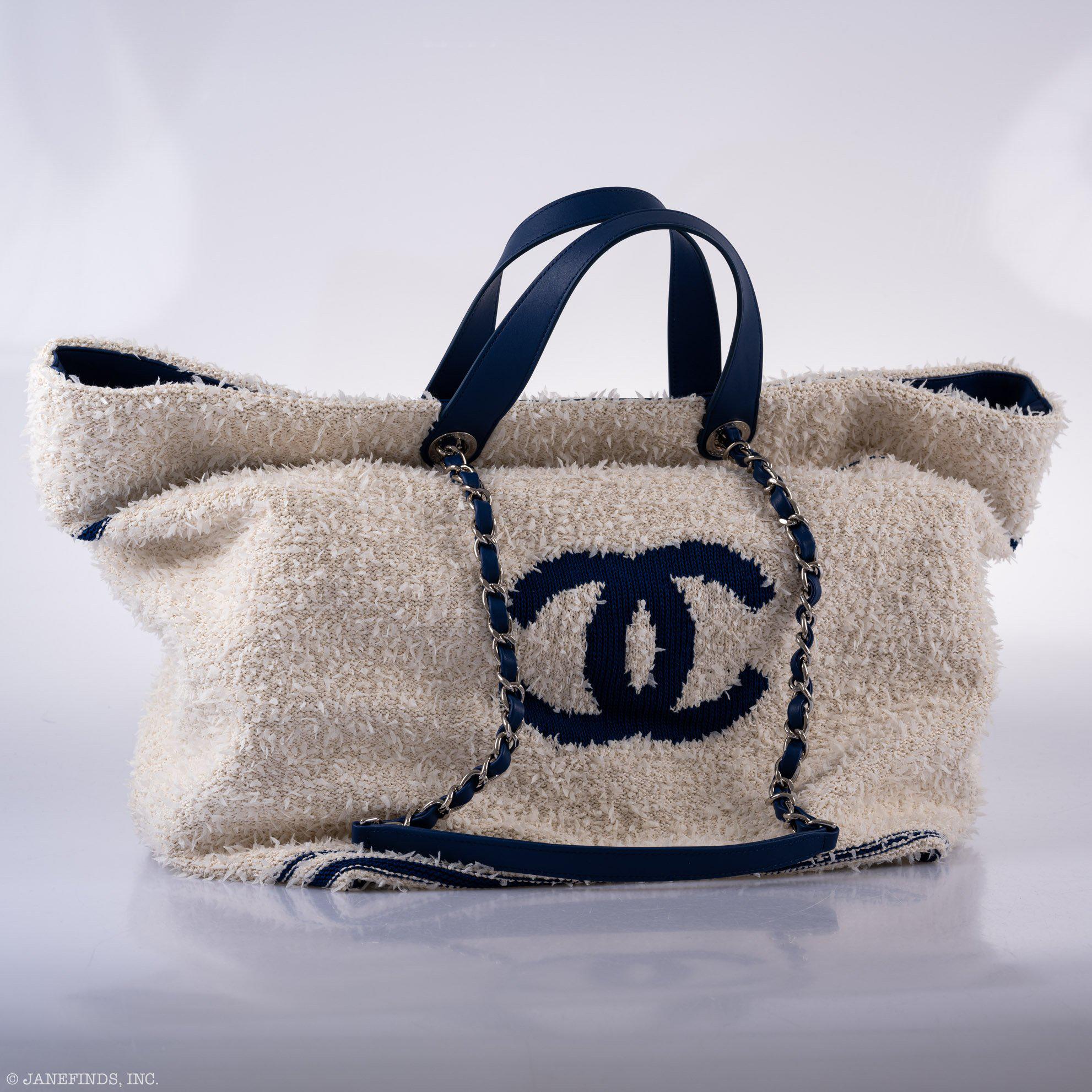 Chanel Venise Biarritz CC Tote XL White and Navy Canvas
