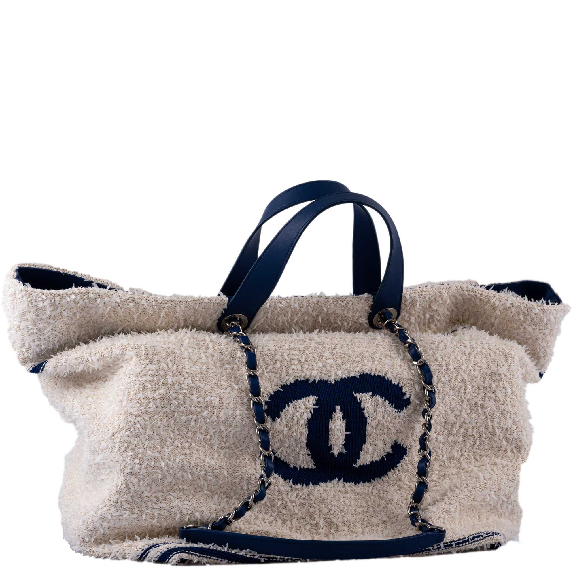 Chanel Venise Biarritz CC Tote XL White and Navy Canvas