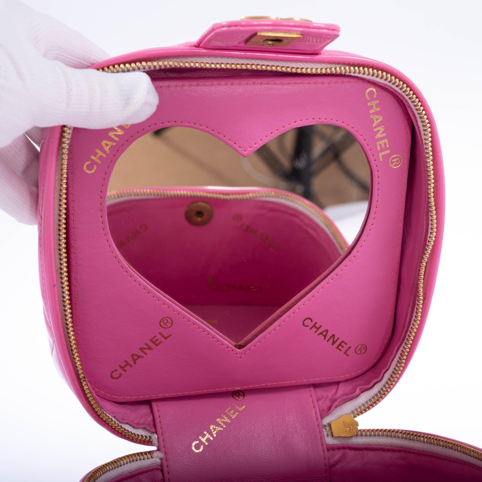 Chanel Vintage 1995 Barbie Collection Pink Heart Mirror Vanity Case and Bag