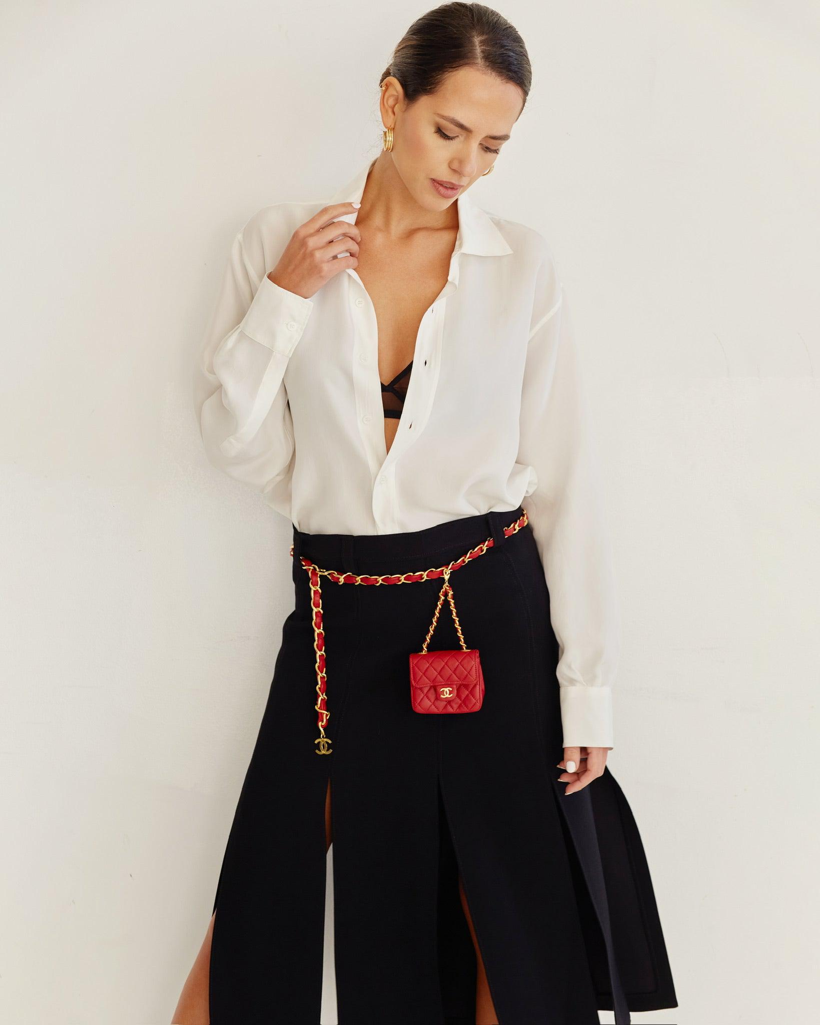 Chanel Vintage Micro Mini Classic Flap Belt Bag Red Quilted Lambskin Gold Hardware 1990s