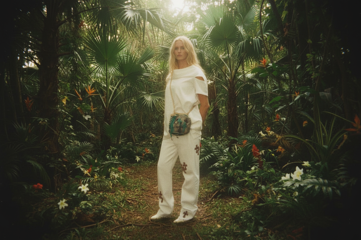 Chrome Hearts x Guanabana Woven Bucket Bag Green/Beige Cross Patches Sterling Silver