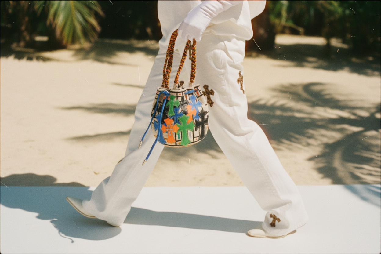 Chrome Hearts x Guanabana Woven Bucket Bag Multi-Color Cross Patches Sterling Silver